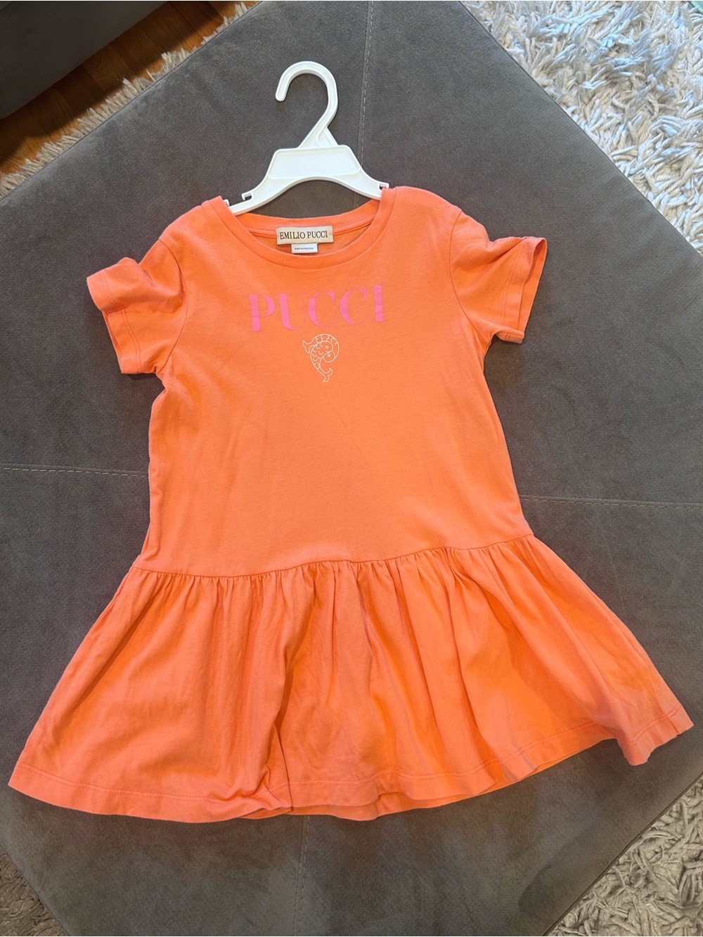 Emilio Pucci Orange Logo Short-Sleeve Drop-Waist Dress